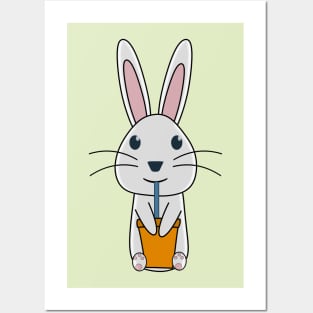 Rabbit Drinking Carrot Juice Posters and Art